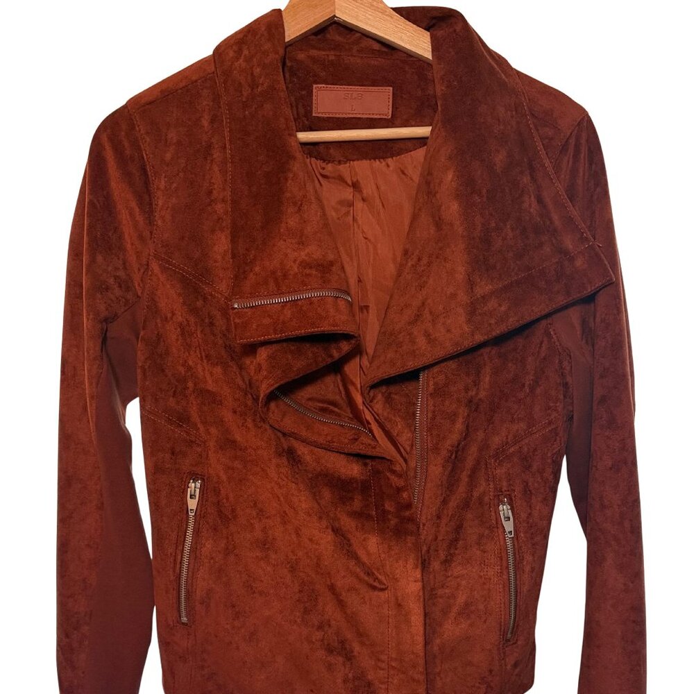 SL8 by Blank NYC Women's Rust Brown Faux Suede Leather Moto Jacket LARGE